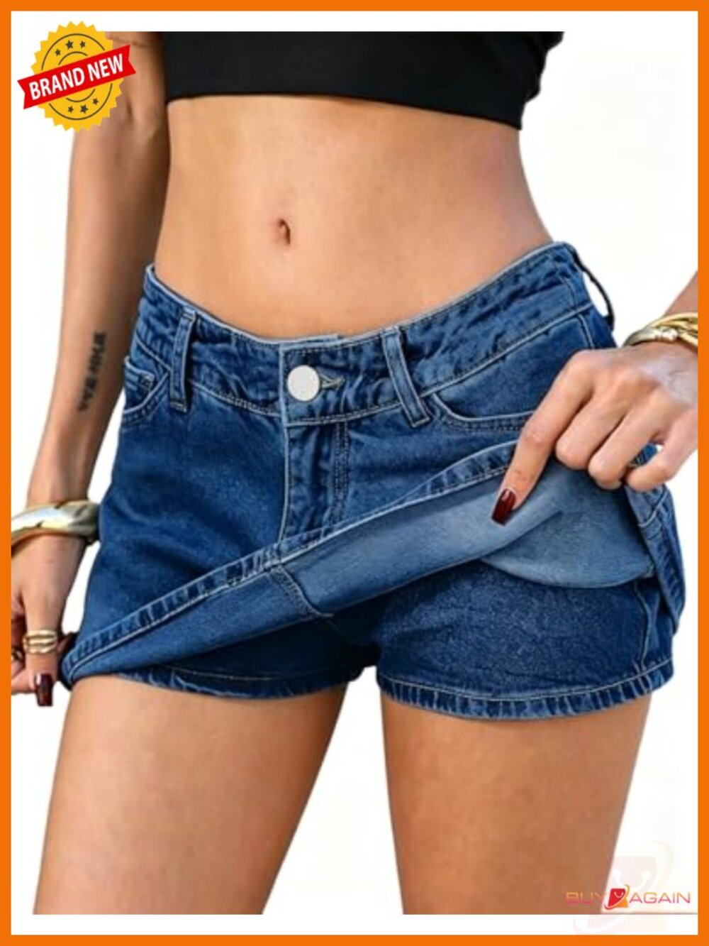 Low Rise Y2K Denim Skort with Built-in Shorts - Mini Jean Skirt
